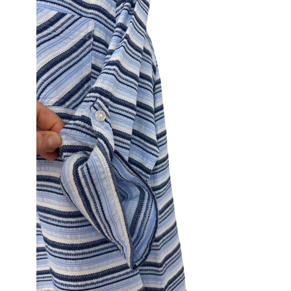 Chico's Striped 3/4 Sleeve Collared Blouse With Roll Tab Sleeves Size 2 US L - Picture 6 of 11